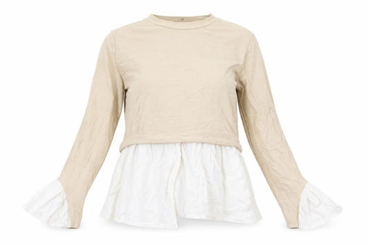 PRETTYLITTLETHING Womens Beige Cotton Basic T-Shirt Size 6 Round Neck