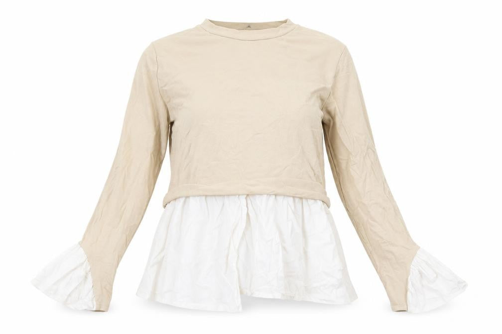 PRETTYLITTLETHING Womens Beige Cotton Basic T-Shirt Size 6 Round Neck