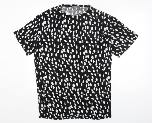 Studio Womens Black Geometric Viscose Basic T-Shirt Size 8 Round Neck