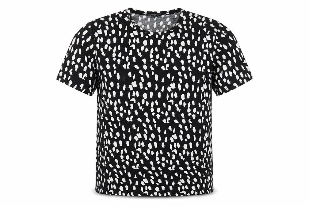 Studio Womens Black Geometric Viscose Basic T-Shirt Size 8 Round Neck