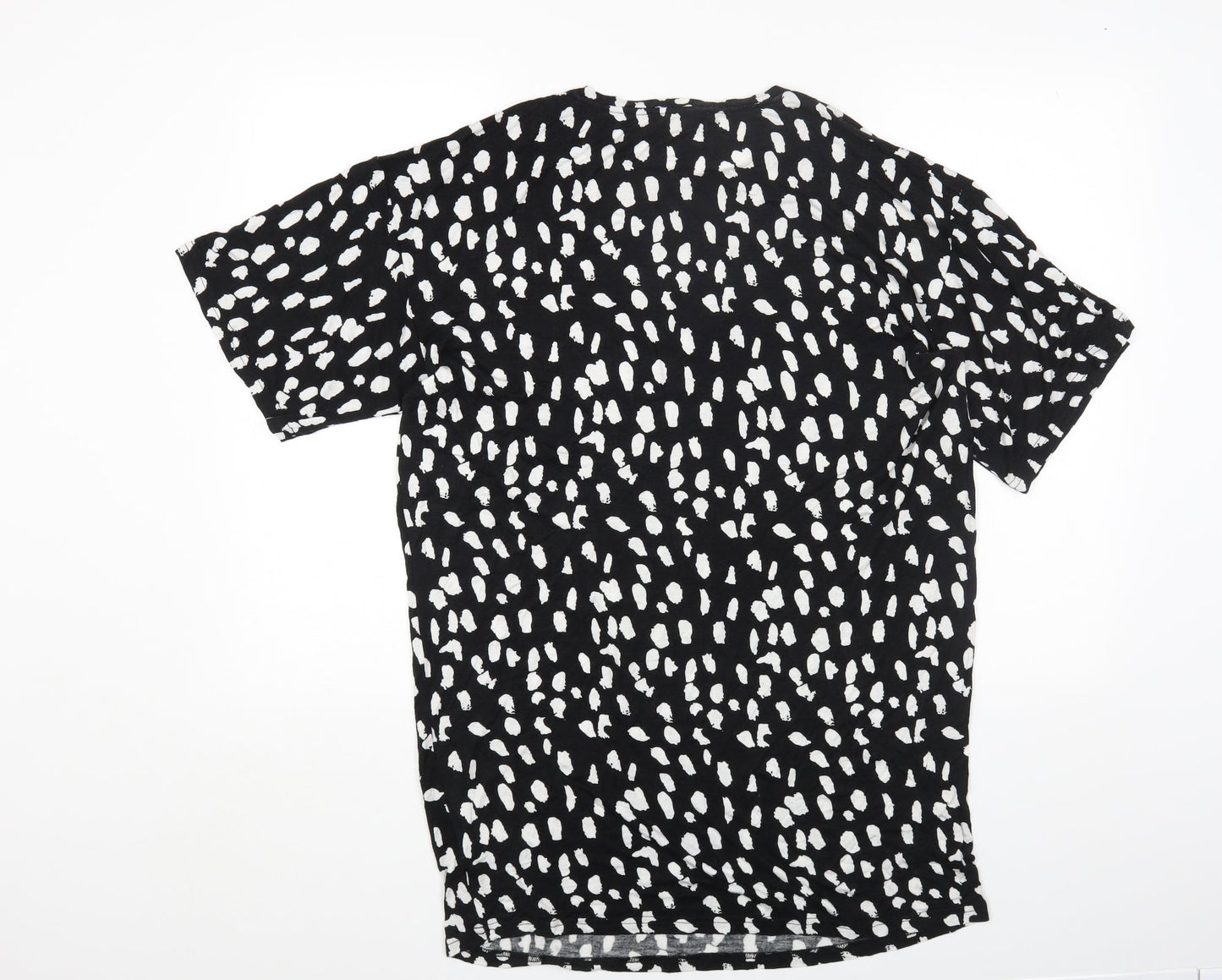 Studio Womens Black Geometric Viscose Basic T-Shirt Size 8 Round Neck