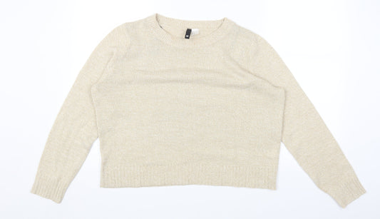 H&M Womens Beige Round Neck Acrylic Pullover Jumper Size M