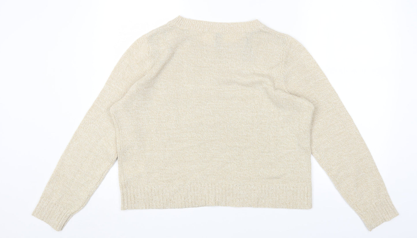 H&M Womens Beige Round Neck Acrylic Pullover Jumper Size M