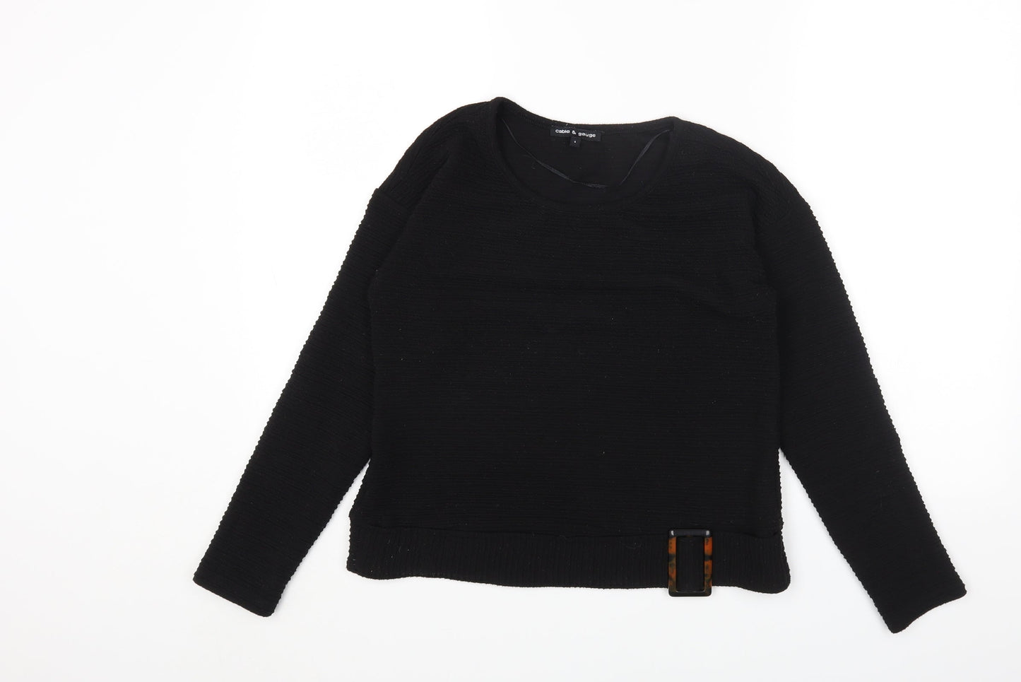 Cable & Gauge Womens Black Polyester Basic T-Shirt Size S Round Neck
