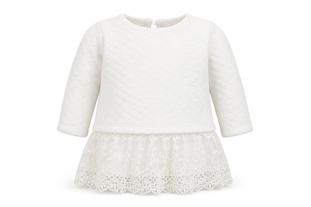 F&F Girls White Floral Cotton Pullover Jumper Size 0-3 Months Button - Lace Detail