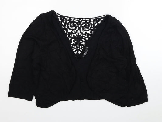 Bonmarché Womens Black Floral Viscose Cropped Blouse Size S V-Neck - Lace Detail