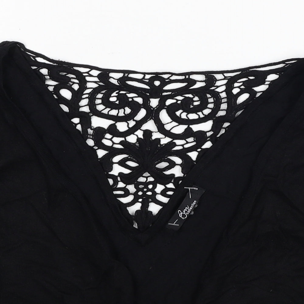 Bonmarché Womens Black Floral Viscose Cropped Blouse Size S V-Neck - Lace Detail