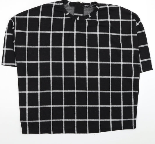 New Look Womens Black Check Polyester Jersey Blouse Size 10 Round Neck