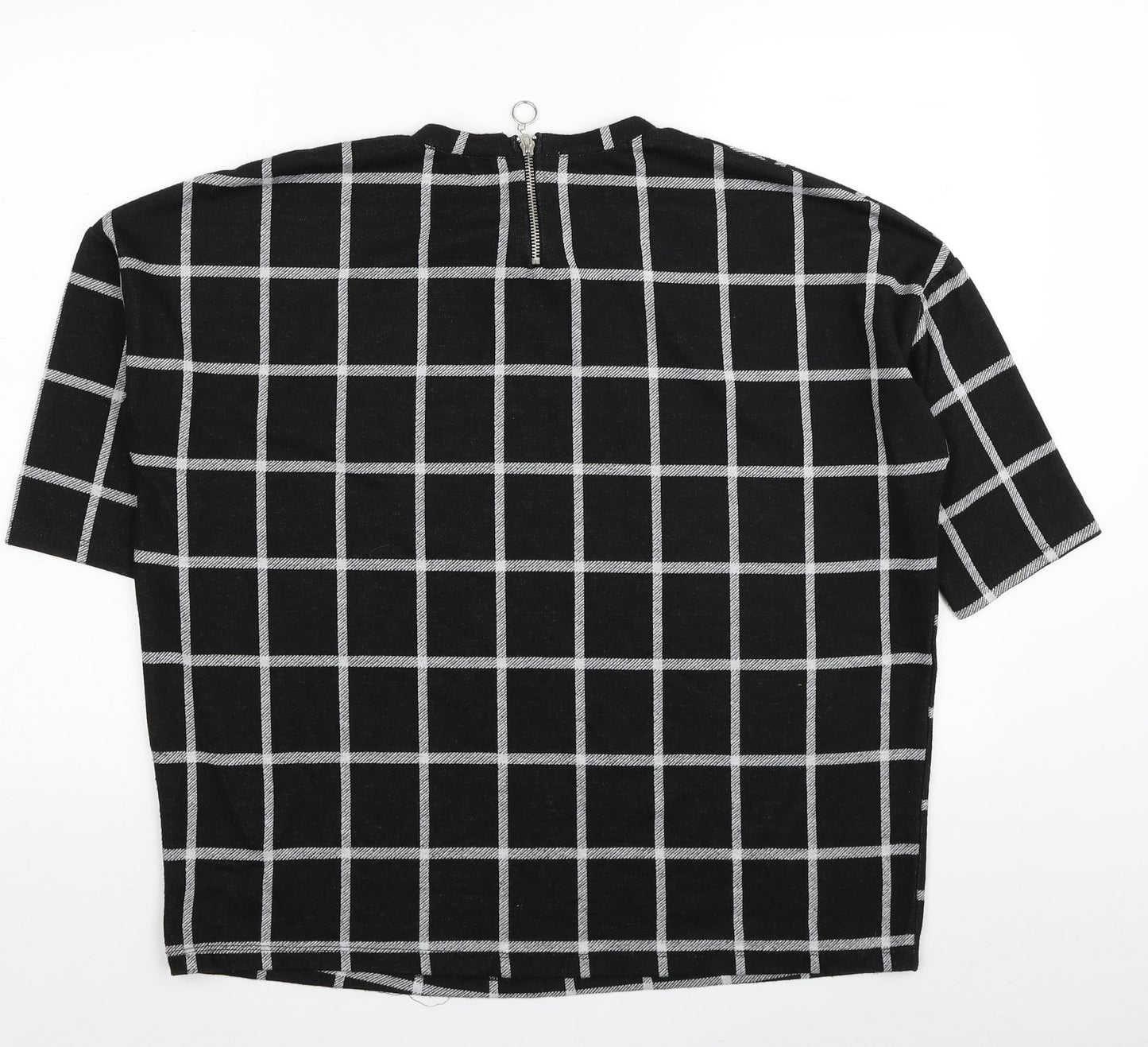 New Look Womens Black Check Polyester Jersey Blouse Size 10 Round Neck
