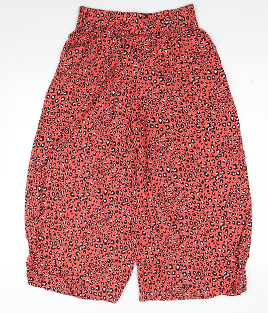 Marks and Spencer Womens Pink Animal Print Viscose Bloomer Trousers Size 8 L20 in Regular Zip - Leopard Print