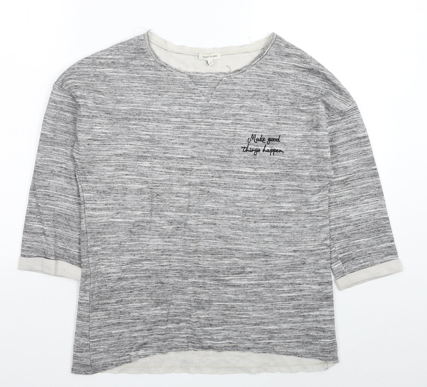 River Island Womens Grey Cotton Basic T-Shirt Size 8 Scoop Neck - Make Good Things Happen.