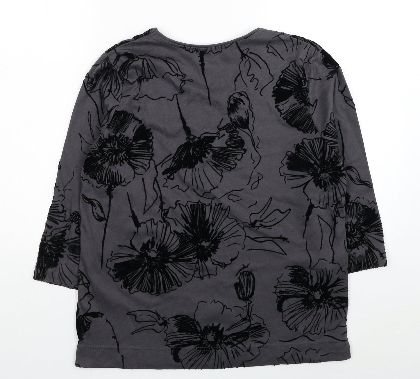 TIGI Womens Grey Floral Polyester Basic Blouse Size 14 Scoop Neck