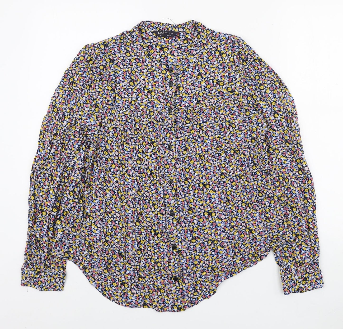 Marks and Spencer Womens Multicoloured Floral Viscose Basic Button-Up Size 10 Round Neck