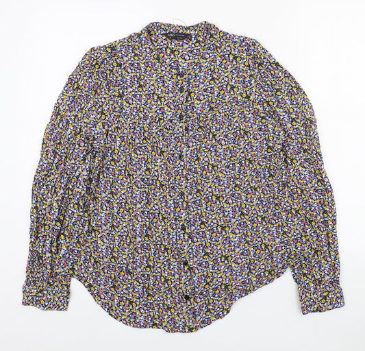 Marks and Spencer Womens Multicoloured Floral Viscose Basic Button-Up Size 10 Round Neck