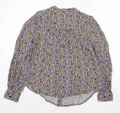 Marks & Spencer Womens Multicoloured Floral Viscose Basic Button-Up Size 10 Round Neck