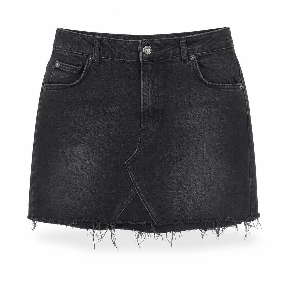Topshop Womens Black Cotton Mini Skirt Size 10 Zip - Distressed Look