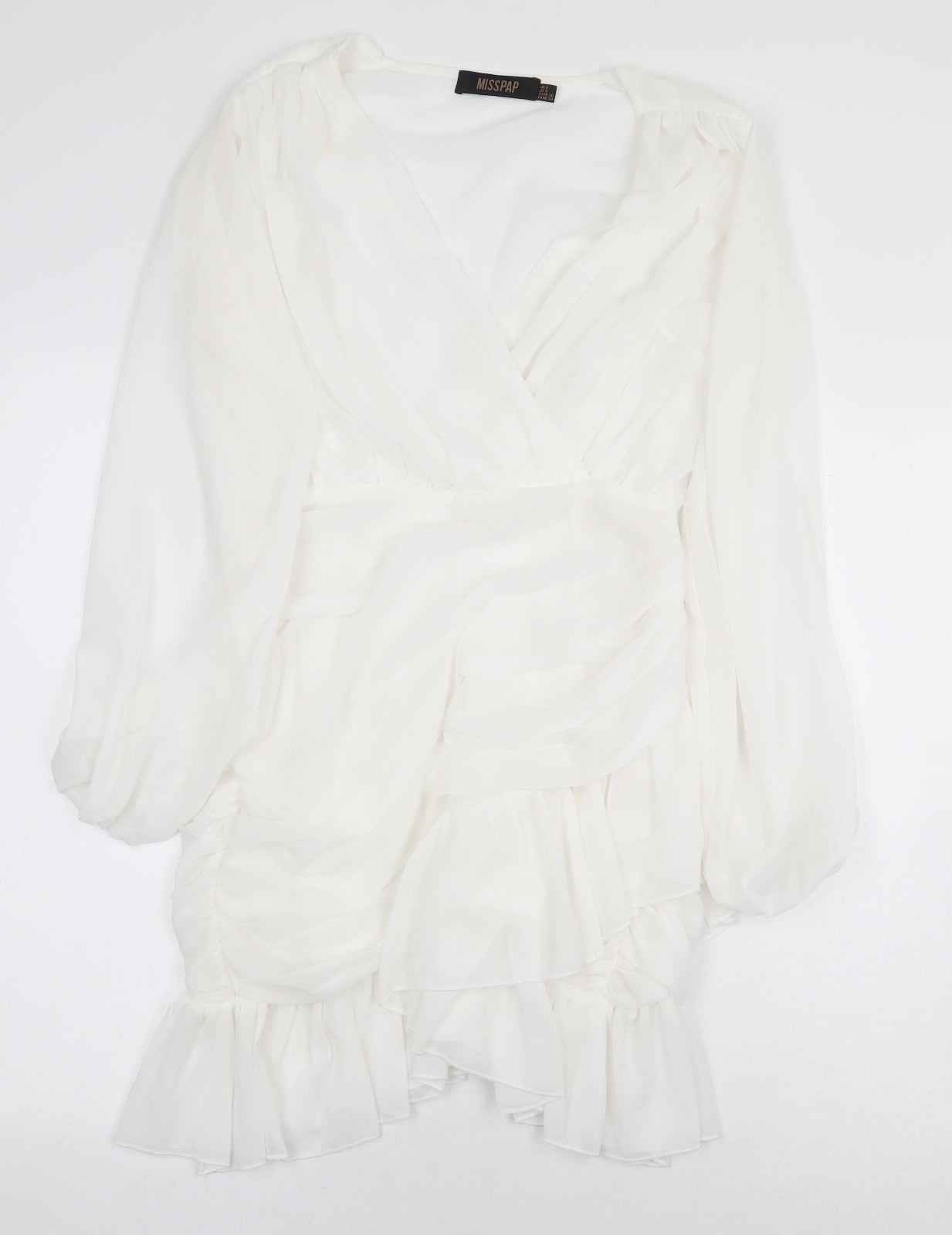 Misspap Womens White Polyacrylate Fibre Mini Size 8 V-Neck Zip