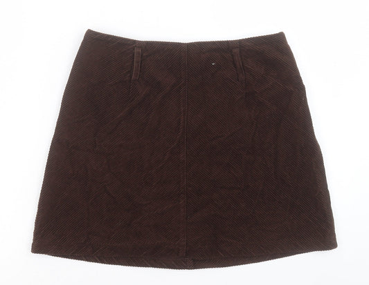 Denim & Co. Womens Brown Cotton A-Line Skirt Size 12 Zip