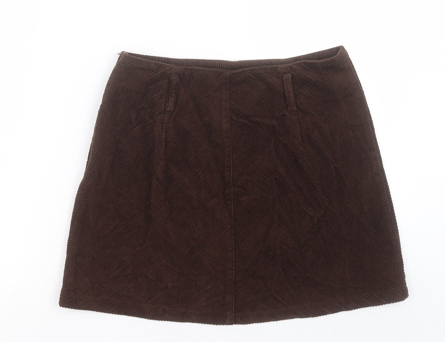 Denim & Co. Womens Brown Cotton A-Line Skirt Size 12 Zip