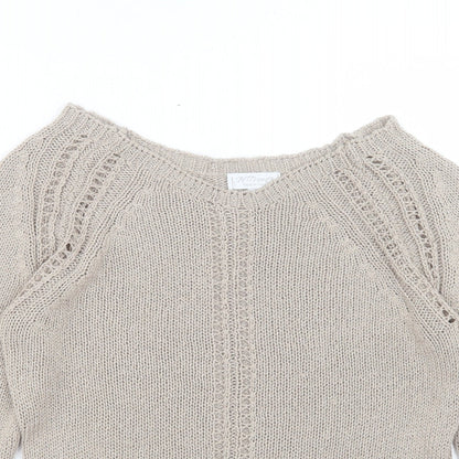 H.Trend Womens Beige Boat Neck Acrylic Pullover Jumper Size S