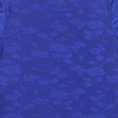 Holmewood Womens Blue Floral Polyester Basic T-Shirt Size L Round Neck