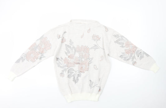 Preworn Womens White Mock Neck Floral Acrylic Pullover Jumper Size 10