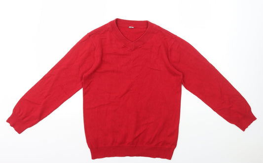 TU Girls Red V-Neck 100% Cotton Pullover Jumper Size 12 Years Pullover