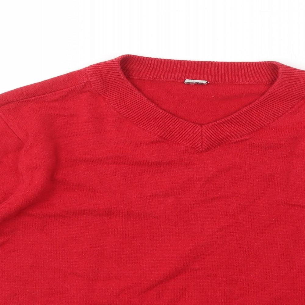TU Girls Red V-Neck 100% Cotton Pullover Jumper Size 12 Years Pullover