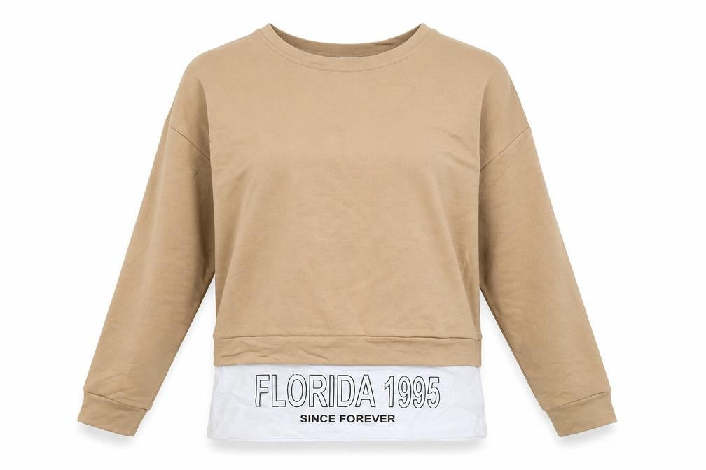Reyon Womens Beige Polyester Basic T-Shirt Size S Round Neck - Florida