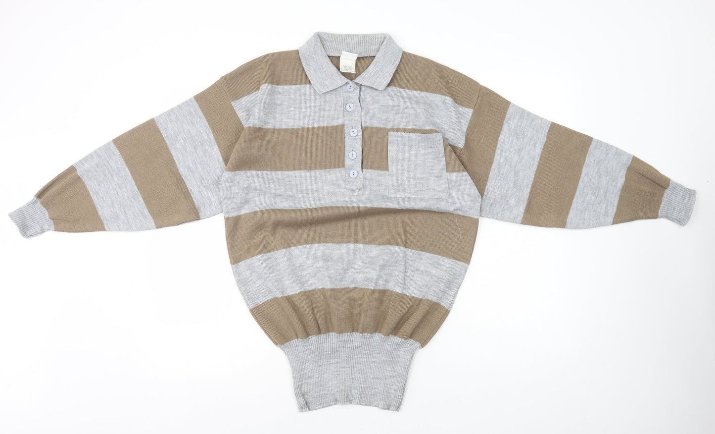 Yours Womens Grey Collared Striped Acrylic Pullover Jumper Size 10