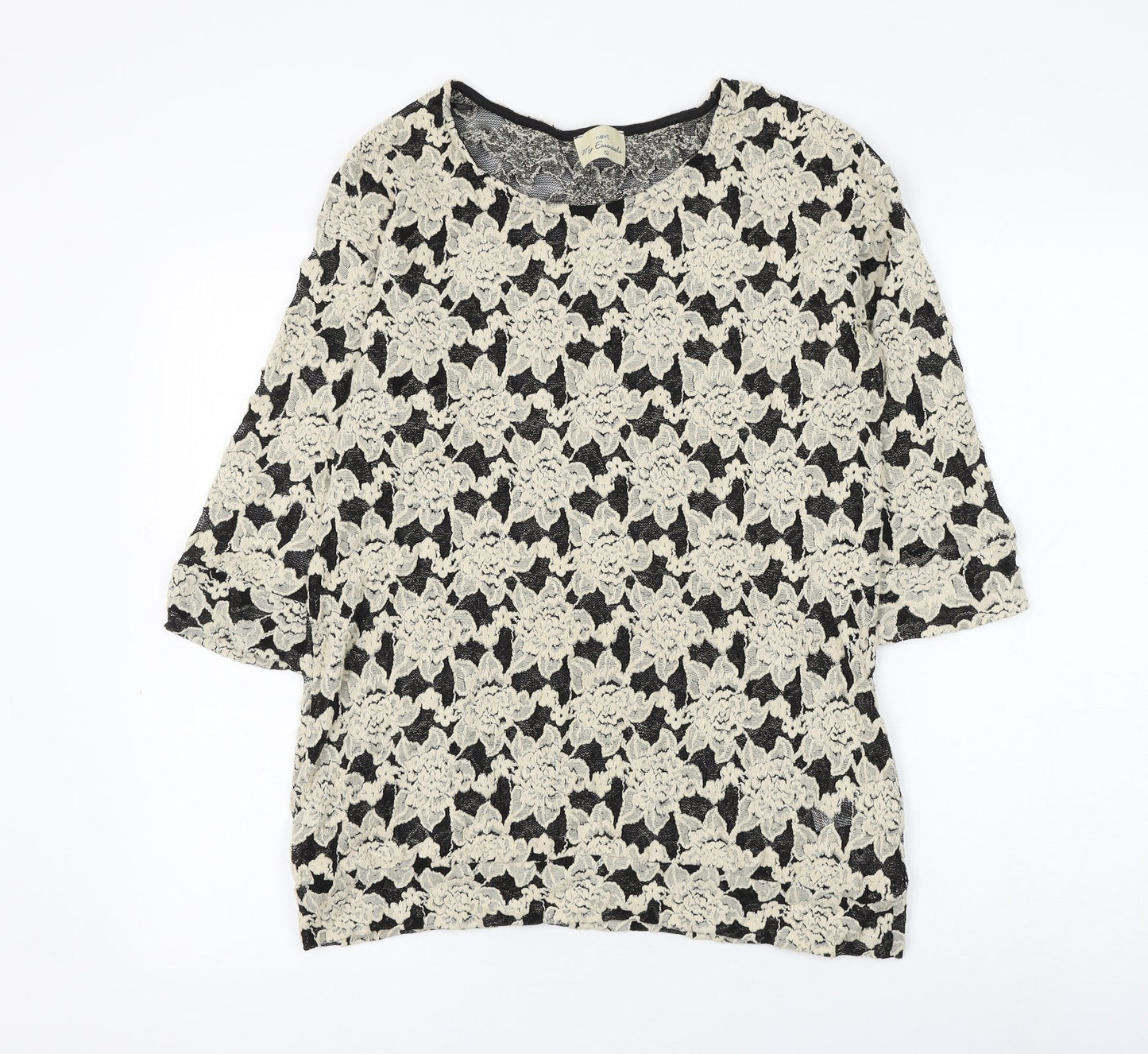 NEXT Womens Beige Round Neck Floral Cotton Pullover Jumper Size 12