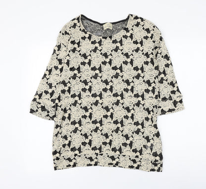 Next Womens Beige Round Neck Floral Cotton Pullover Jumper Size 12