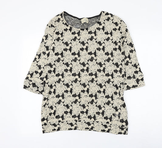 NEXT Womens Beige Round Neck Floral Cotton Pullover Jumper Size 12