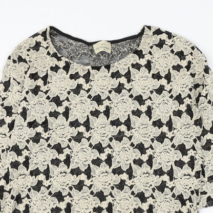 Next Womens Beige Round Neck Floral Cotton Pullover Jumper Size 12