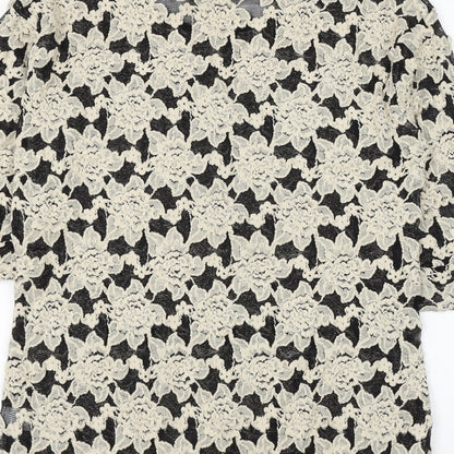 Next Womens Beige Round Neck Floral Cotton Pullover Jumper Size 12