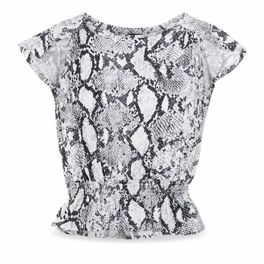 NEXT Womens White Animal Print Viscose Basic Blouse Size 14 Boat Neck