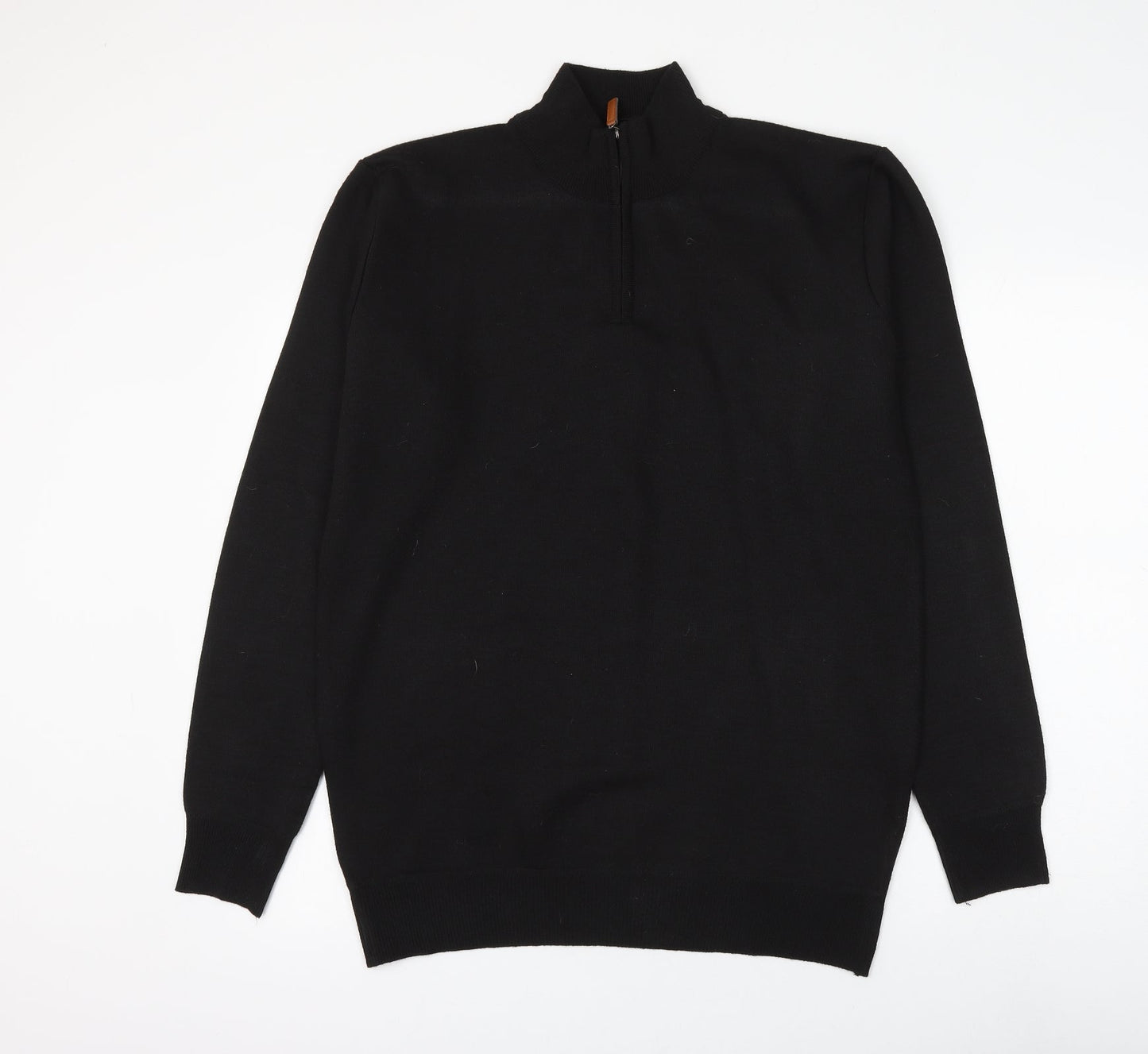D Project Mens Black Mock Neck Polyester Pullover Jumper Size L