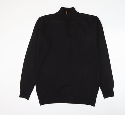 D Project Mens Black Mock Neck Polyester Pullover Jumper Size L