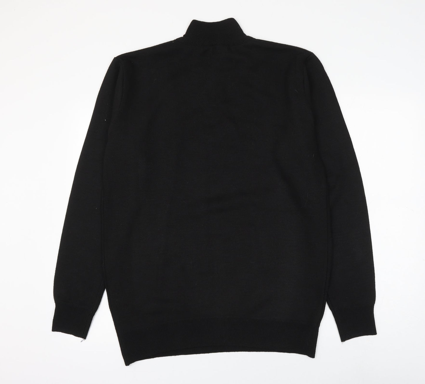D Project Mens Black Mock Neck Polyester Pullover Jumper Size L