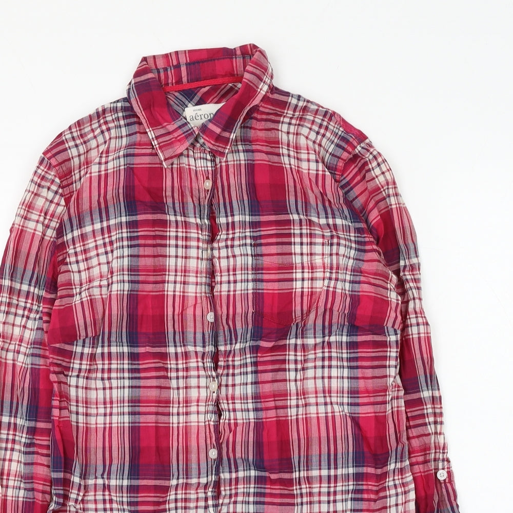 Aeropostale Womens Pink Plaid Cotton Basic Button-Up Size M Collared
