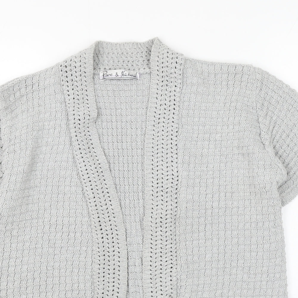 Pure & Natural Womens Grey V-Neck Cotton Cardigan Jumper Size M