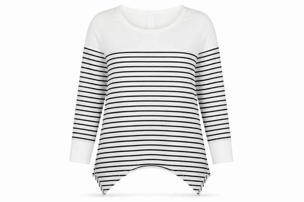 Cnfio Womens White Striped Polyester Basic Blouse Size XL Round Neck