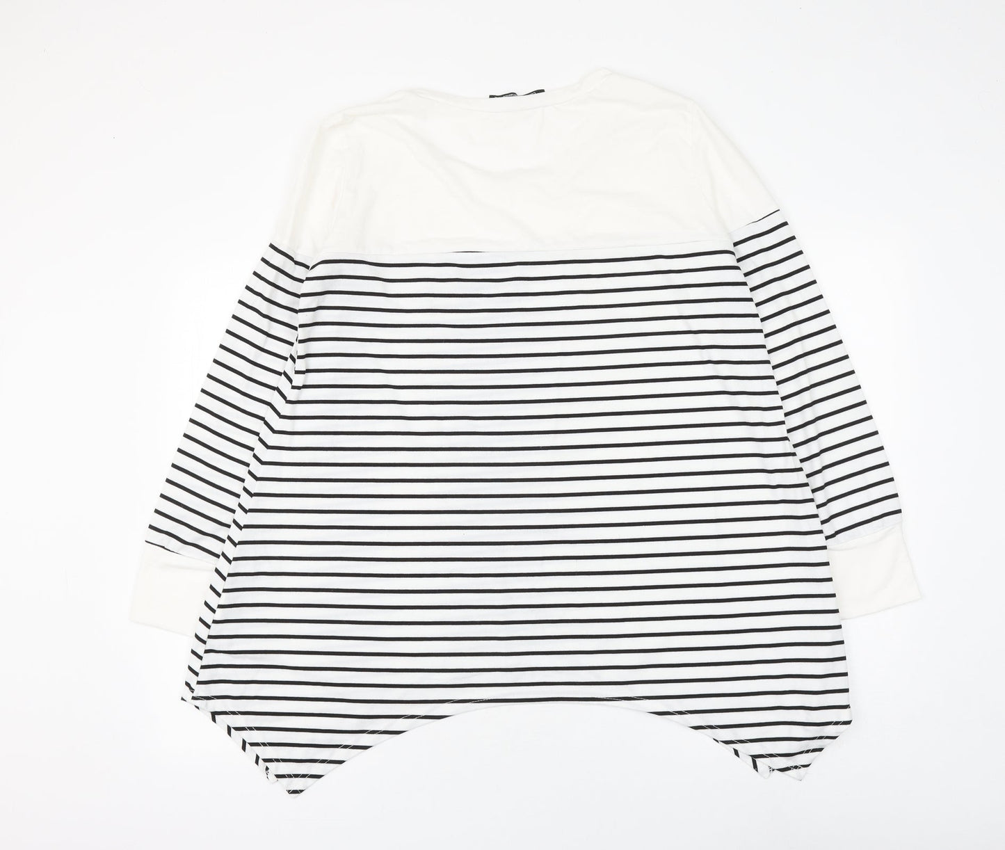 Cnfio Womens White Striped Polyester Basic Blouse Size XL Round Neck