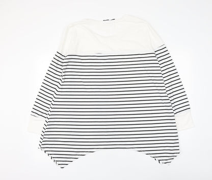 Cnfio Womens White Striped Polyester Basic Blouse Size XL Round Neck