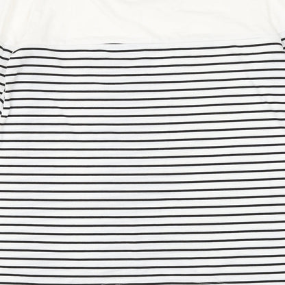 Cnfio Womens White Striped Polyester Basic Blouse Size XL Round Neck