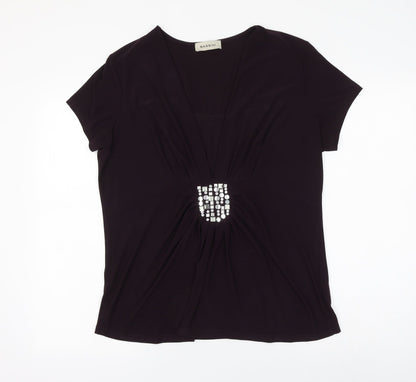 Bassini Womens Purple Polyester Basic Blouse Size 16 V-Neck
