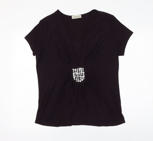 BASSINI Womens Purple Polyester Basic Blouse Size 16 V-Neck