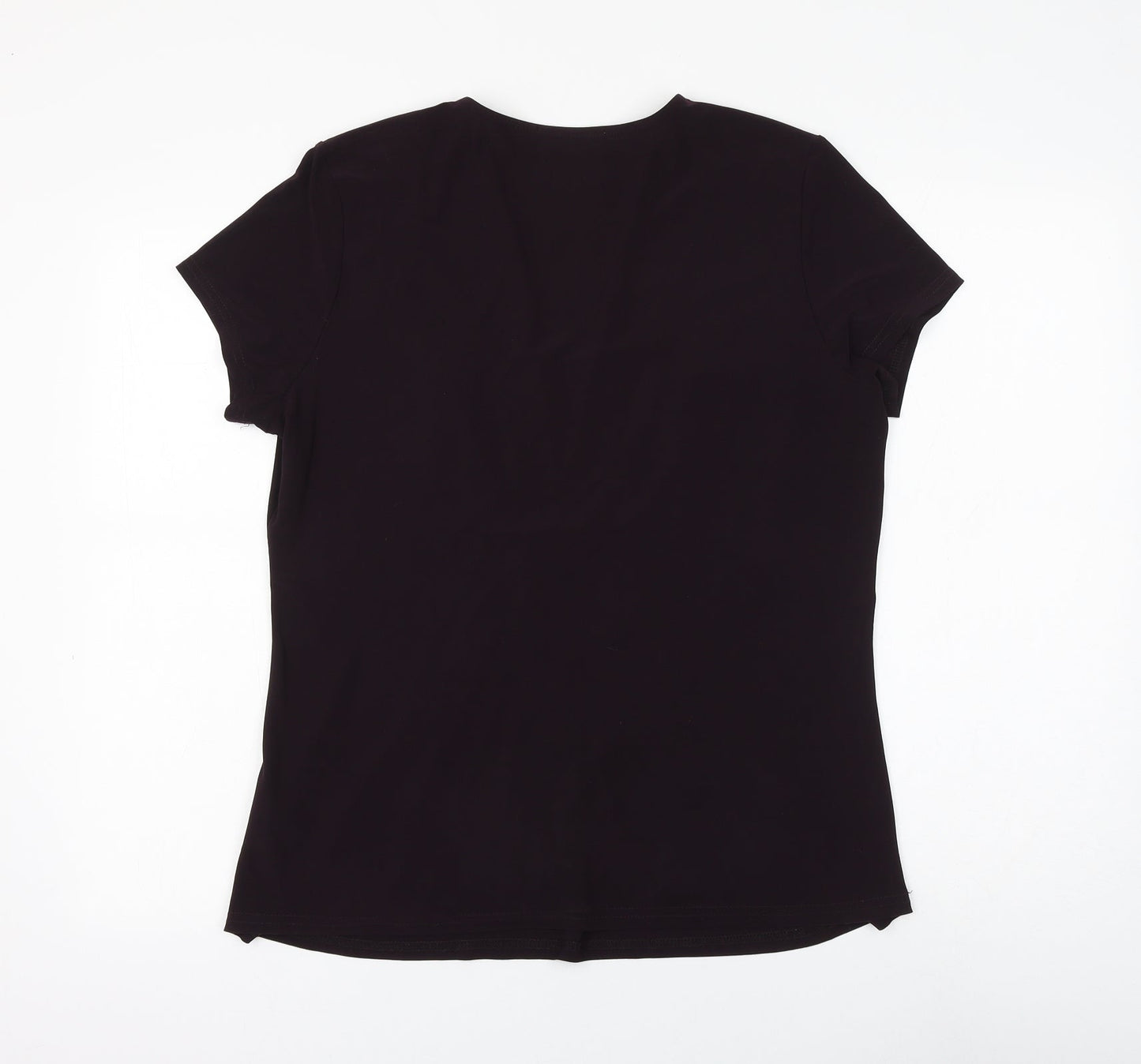 BASSINI Womens Purple Polyester Basic Blouse Size 16 V-Neck