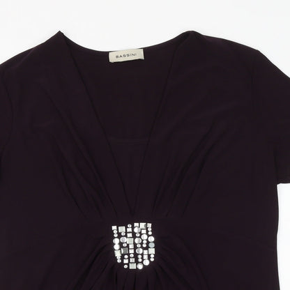 Bassini Womens Purple Polyester Basic Blouse Size 16 V-Neck