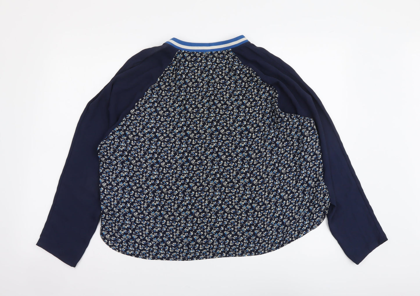 H&M Womens Blue Floral Polyester Basic Blouse Size L Round Neck